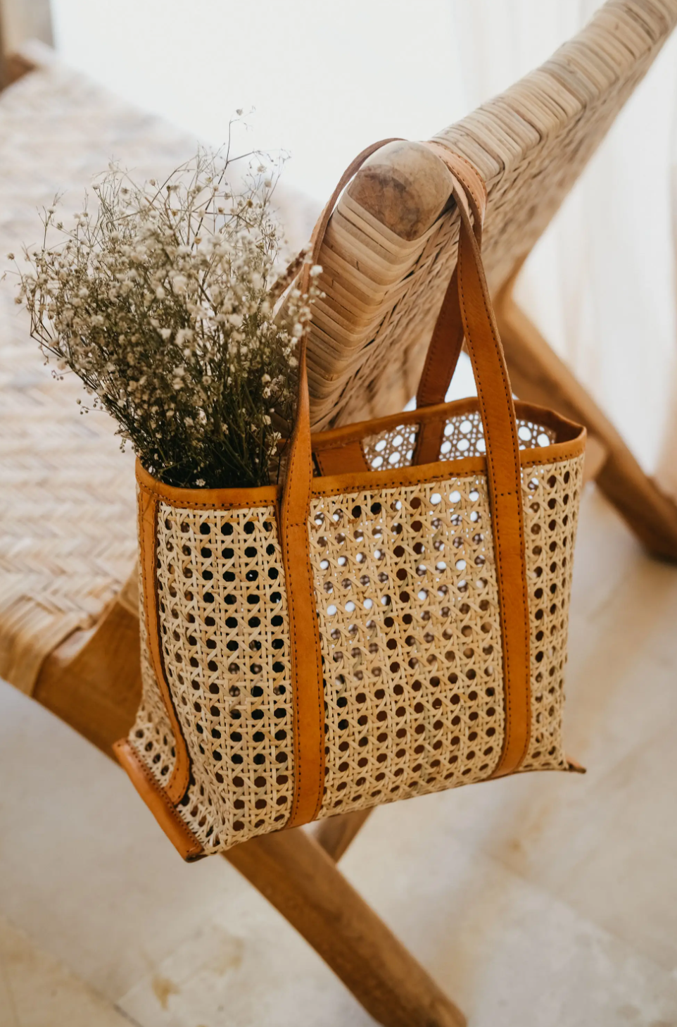 Pink Haley - Magnolia Handmade Cane Woven and Leather Tote