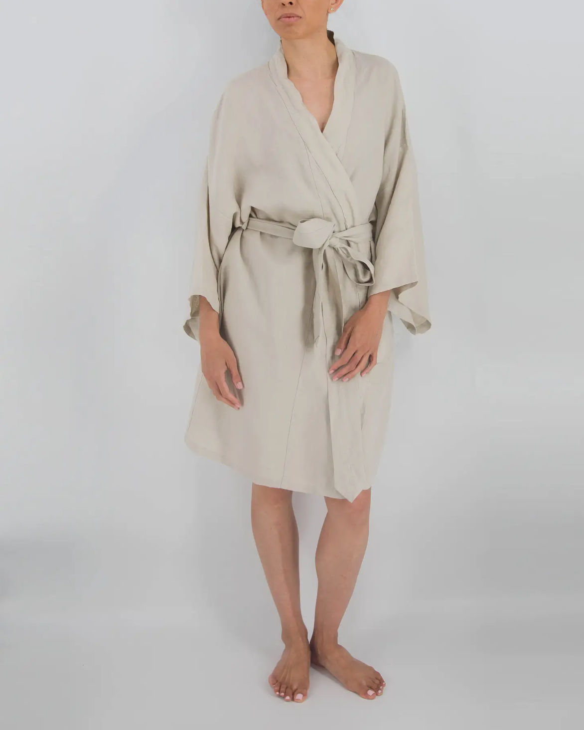 Sunday Morning - Leia Mid-Length Linen Robe - Dove