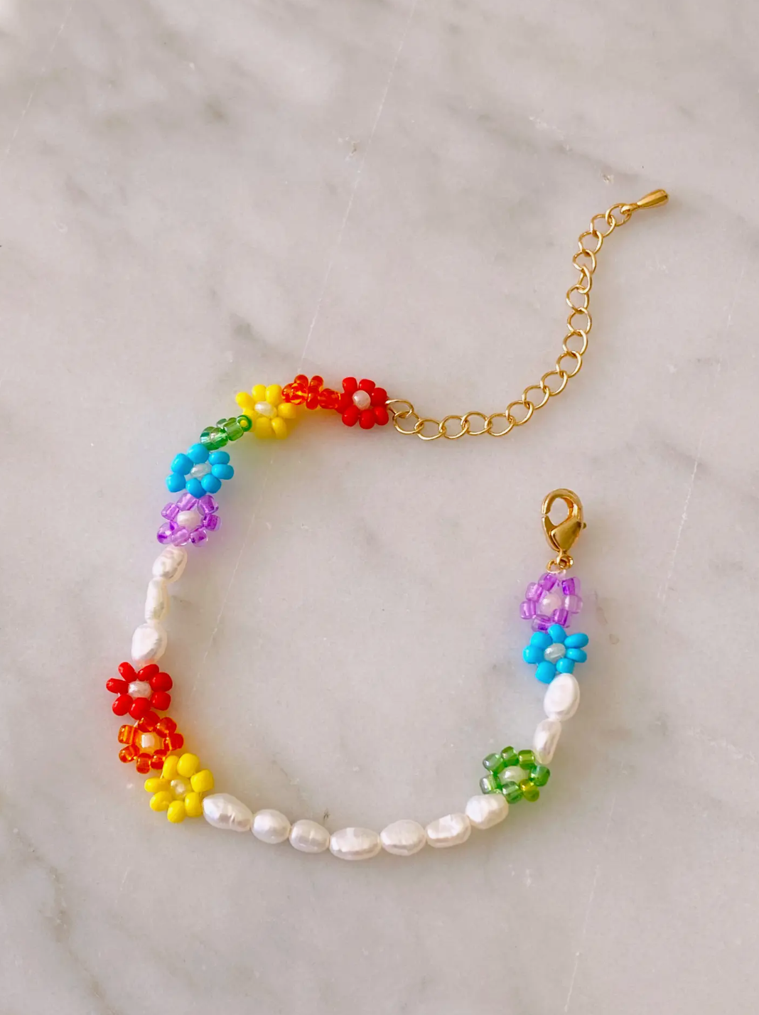 SJMStudios - Beaded Rainbow Flower Pearl Bracelet