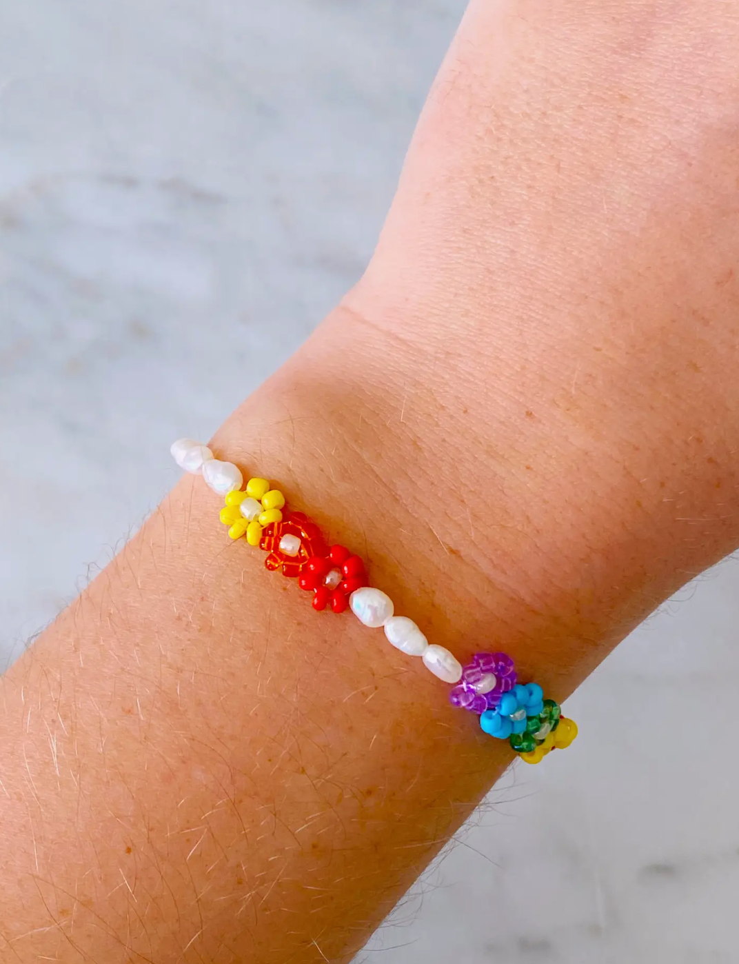 SJMStudios - Beaded Rainbow Flower Pearl Bracelet