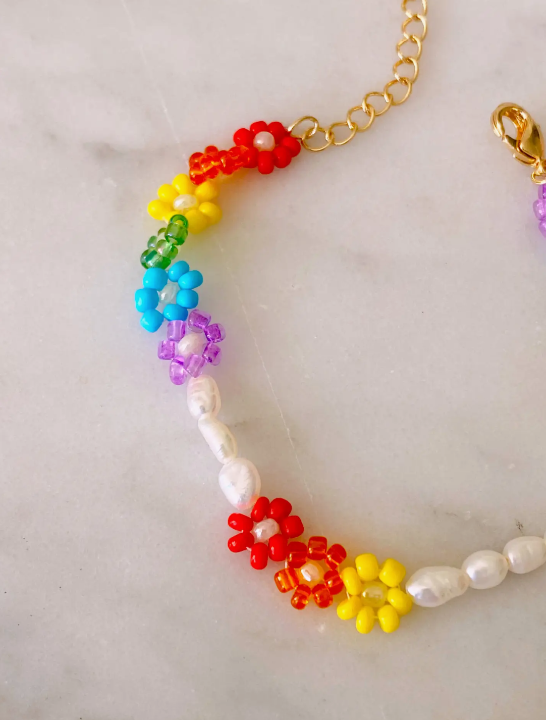 SJMStudios - Beaded Rainbow Flower Pearl Bracelet