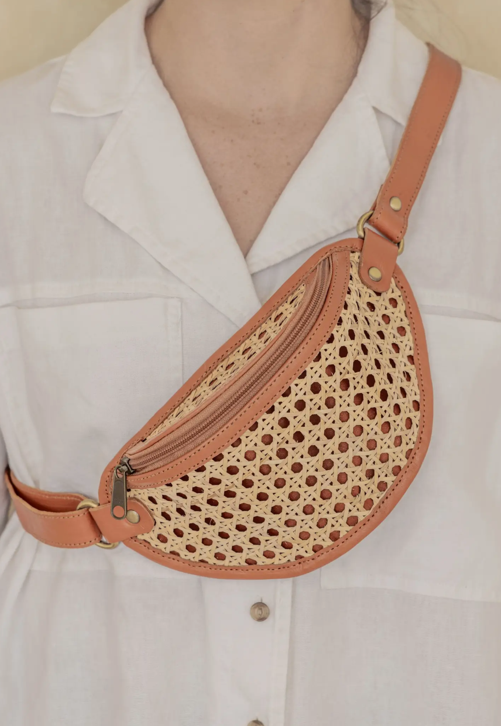 Magnolia Handmade Cane Woven and Leather Tote